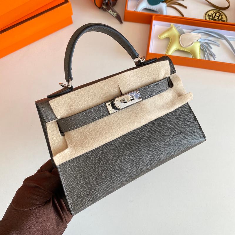 Hermes Kelly Mini second-generation 22EP 8F tin gray silver buckle